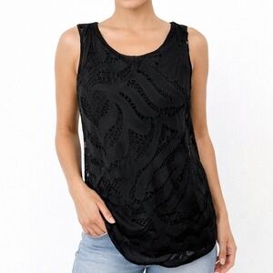 Grace Elements Lace Tank Top Women Large Black Crochet Victorian Whimsigoth Goth